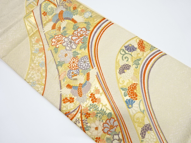 山並に花鳥模様織り出し袋帯